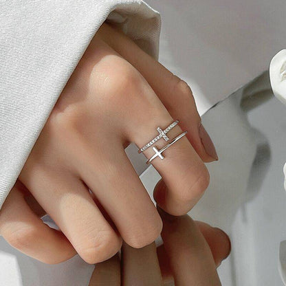 Double Bar - Delicate Cross Ring